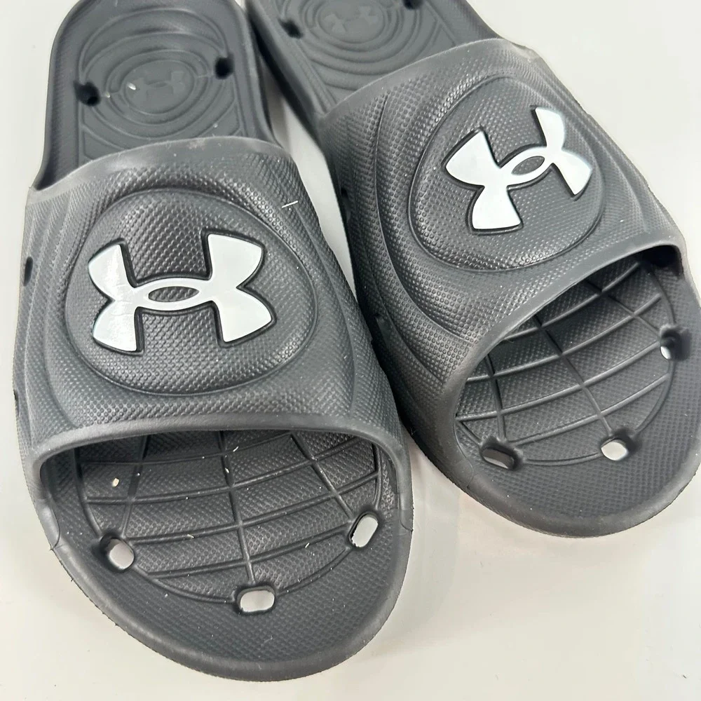 Under Armour Slides‎ Sandals Athletic Comfort Casual Black Logo Mens Size M5